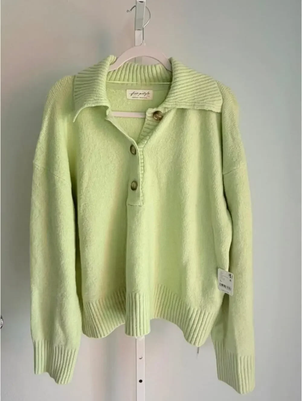 NWT Free People Matcha Melange Lime Green Knit Sweater Size XL